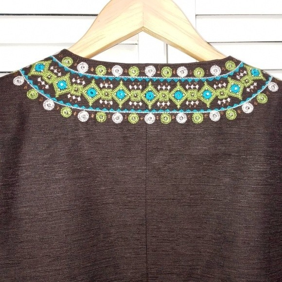Silk Land Chocolate Brown Geometric design Embroidered Blazer/Jacket M - Picture 7 of 9